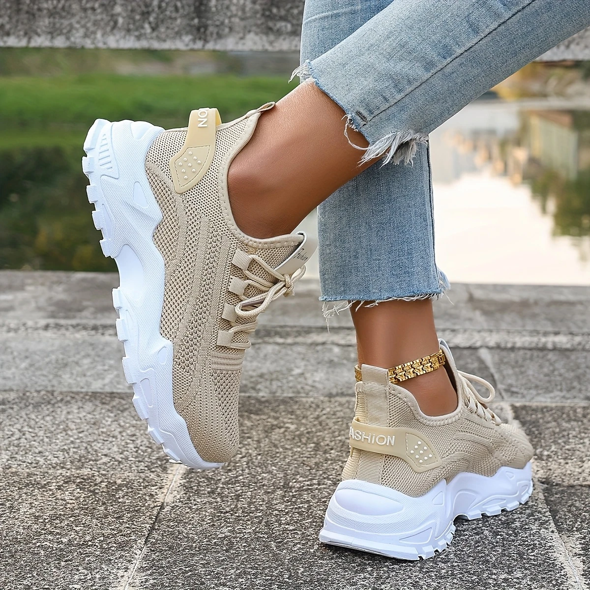 Women'S Fashion Pure Color Tied Sneaker