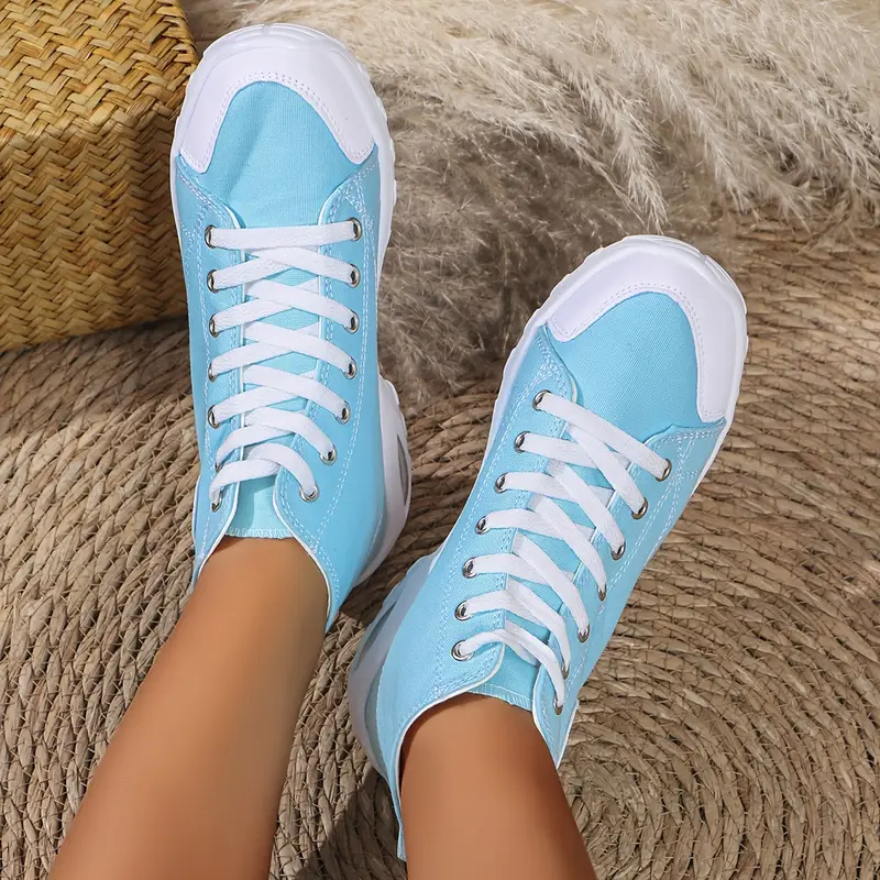 Women's lightweight canvas sneakers - comfortable high-top casual shoe with air cushioned sole and lace-up closure