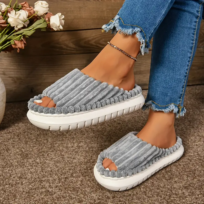 Women's Cozy Plush Half Toe Cap Slippers - Solid Color Fabric Upper with Warm Lining, Non-Slip EVA Sole