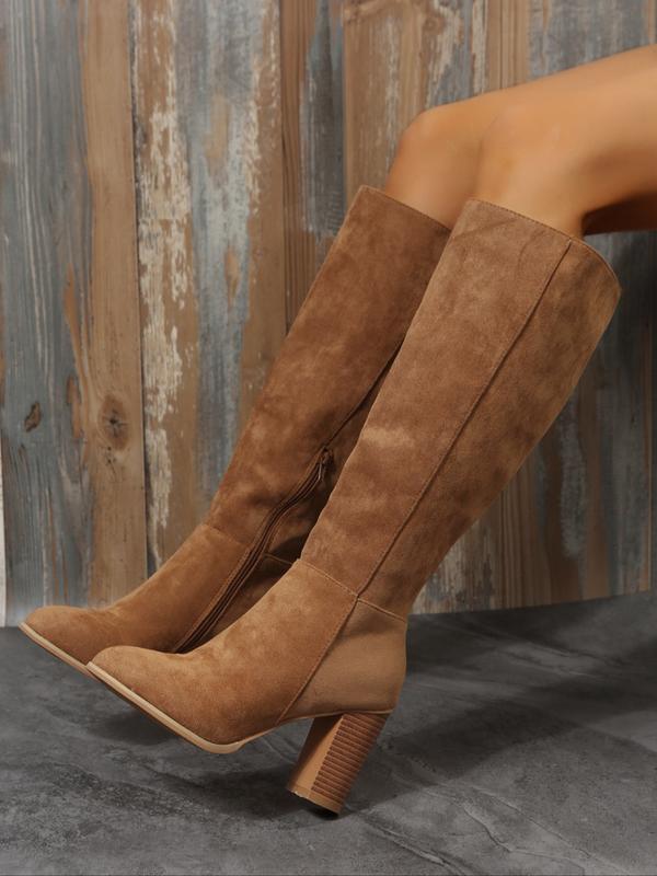 Fashionable Solid Color Pointed Toe Chunky Heel Boots