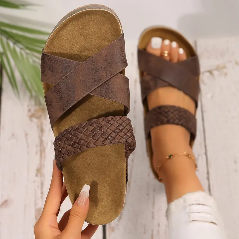 Womens Thick Bottom Braided Cross Sandals Minimalist Summer Casual Slippers 