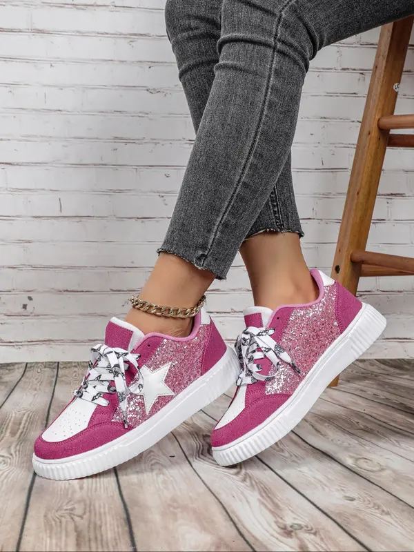 White and Black Star Pattern Lace Up Low Top Orthopedic Sneakers