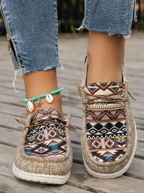 Women's Summer Fashionable Ethnic Pattern Lace Up Front Running Orthopedic Canvas Shoes