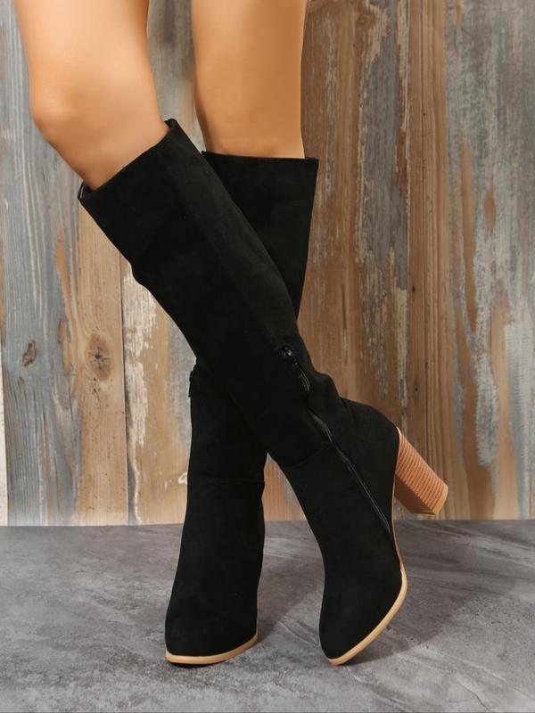 Fashionable Solid Color Pointed Toe Chunky Heel Boots