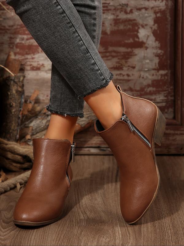 Fashionable Solid Color Side Zipper Ankle Orthopedic Boot