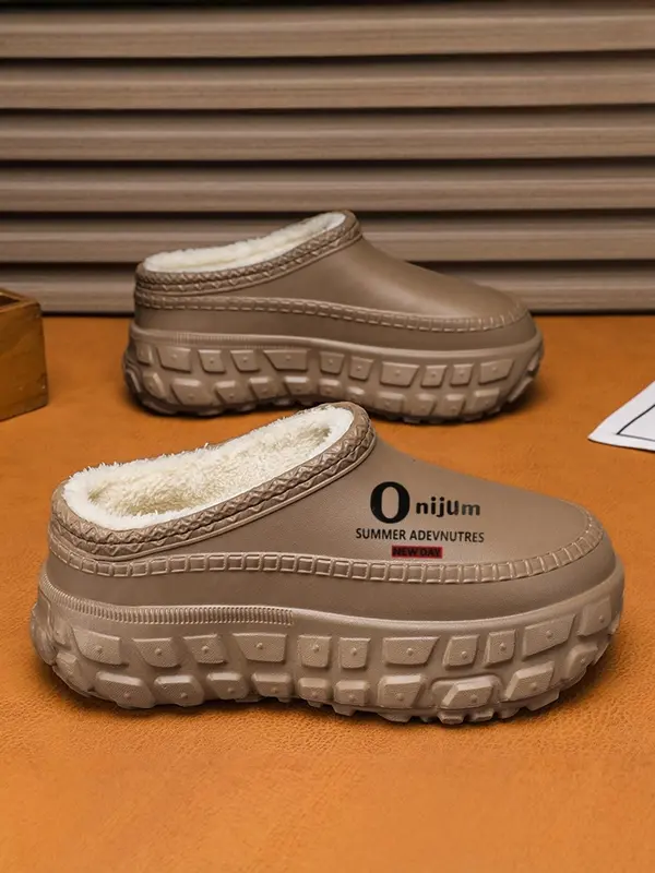 Men's Letter Pattern Plush WarmSlippers,Casual Comfortable Home Slippers,Non-slip Thick Sole Slippers for Indoor & OutdoorWear