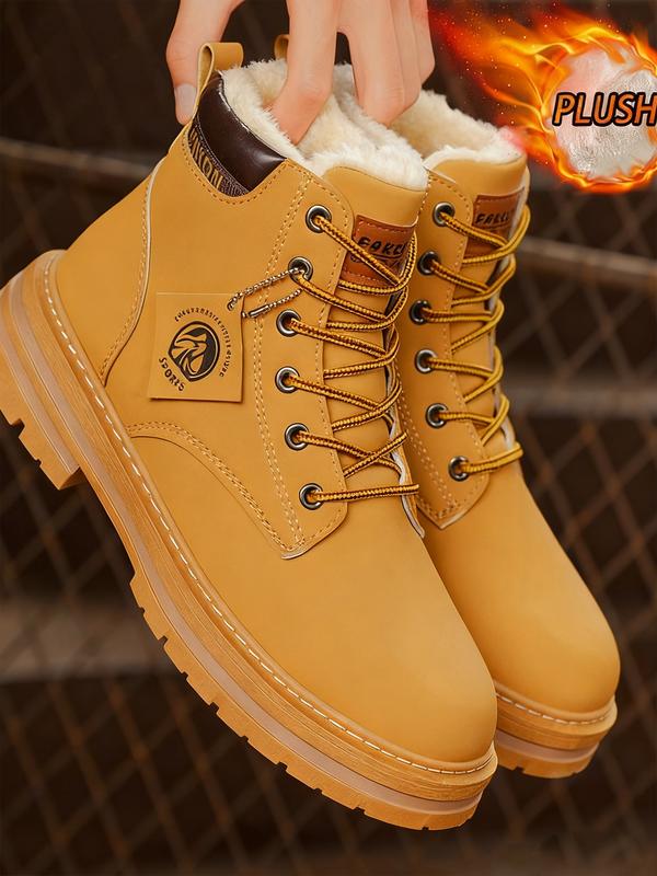 Men's Plain Color British Style Mid-Calf Boots, Fleece Lined Warm, Fashionable Outdoor & Daily Wear, Sporty PU Material, Fall&winter