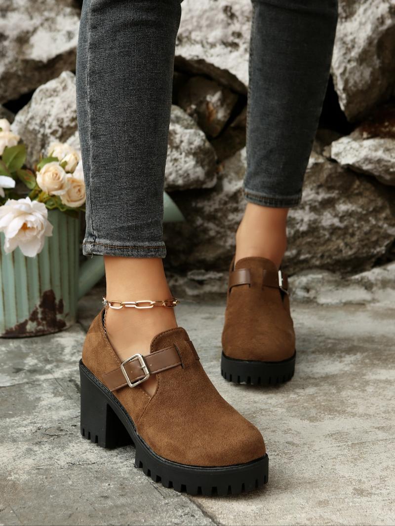 Women's Fashionable Solid Color Chunky Heeled Boots, Casual Comfortable Boots