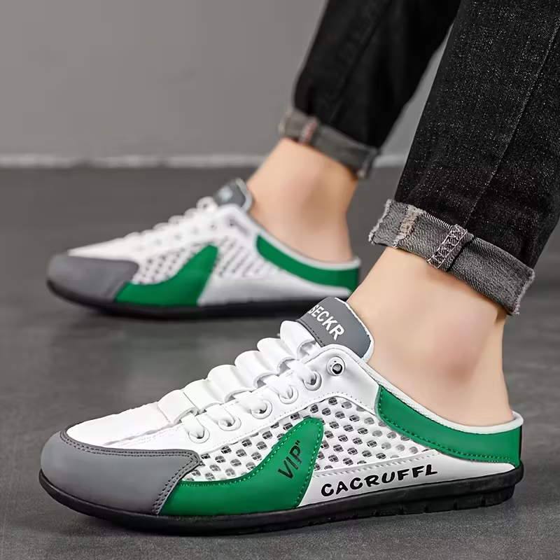 Men's Stylish Slip-On Sneakers - Breathable Fabric, Comfortable PVC Sole, Casual & Sporty Design with Blue & Beige Accents for Outdoor, Daily Wear & Vacation