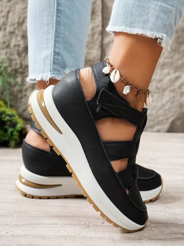 Women's Fashionable Velcro Fastening Wedge Sneakers, Casual Comfortable Soft Sole Sandals for Summer, Lightweight Breathable Shoes for Daily Wear