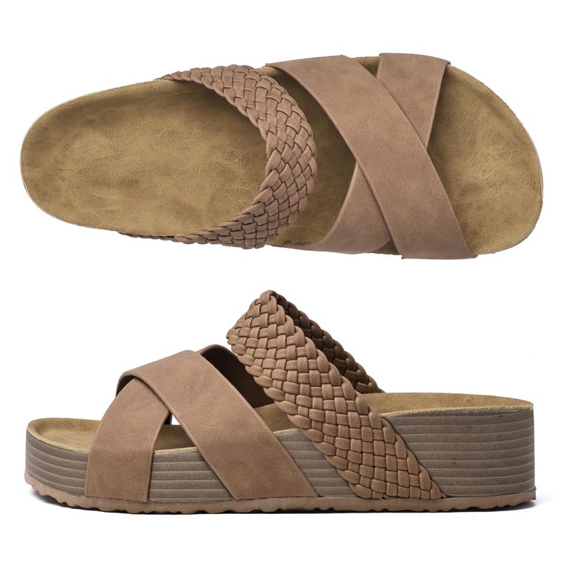 Women Sandals Beach Sandals Slip-On Rubber Sole Thick Bottom Braided Cross Casual Solid Color Slippers