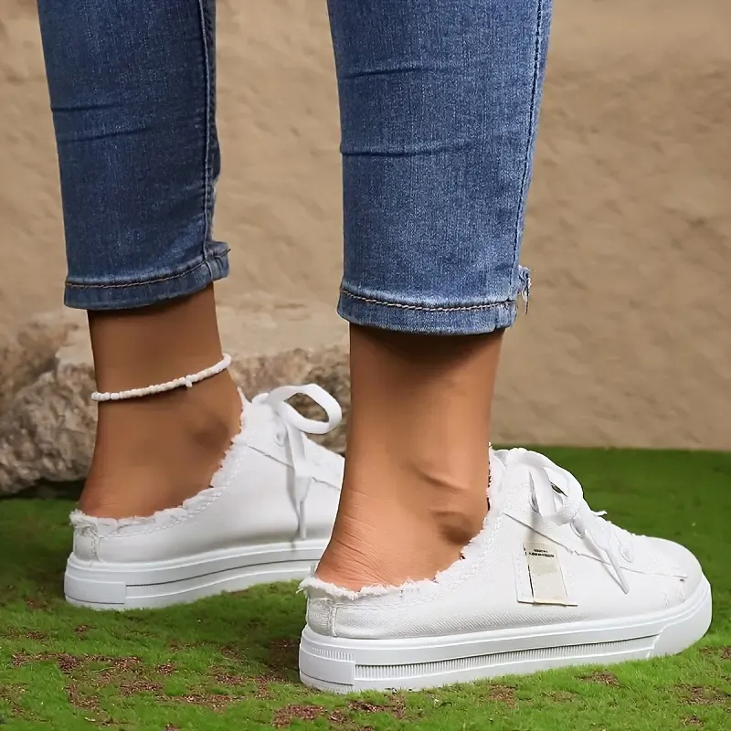Women's Simple Canvas Shoes, Casual Lace Up Mule Sneakers, Lightweight & Comfortable Shoes