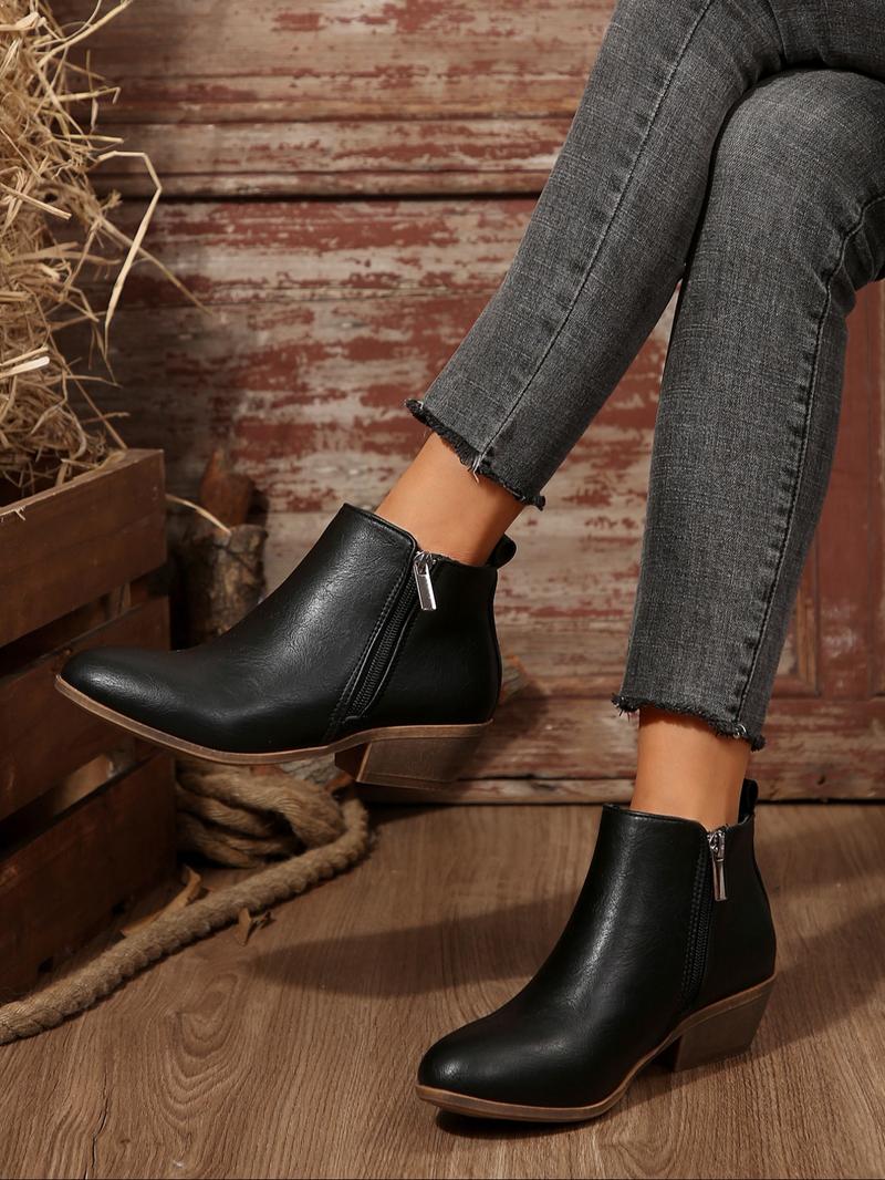 Fashionable Solid Color Side Zipper Ankle Orthopedic Boot