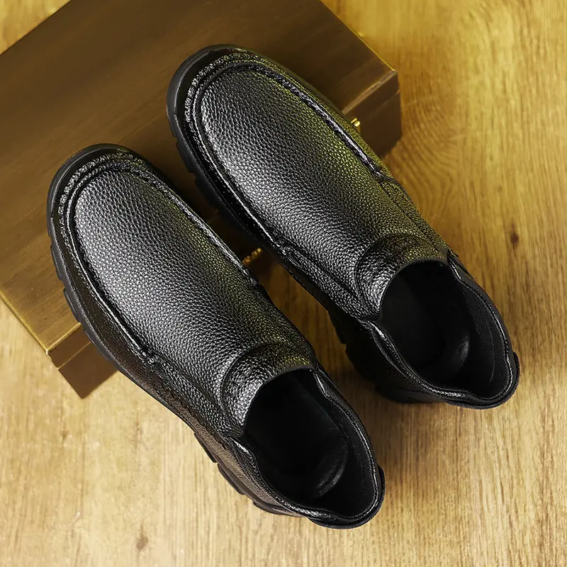 Autumn And Winter New Men's High-top Slip-on Casual Leather Shoes Thick Sole Non-slip Business Casual Shoes