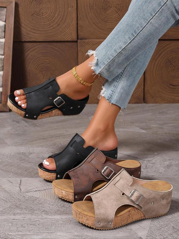 Women's Fashionable Plain Color Wedge Sandals, Trending Shoes, Casual Versatile Platform Sandals for Beach Vacation, All-match Commuter Shoes for Work & Daily Wear, Girl