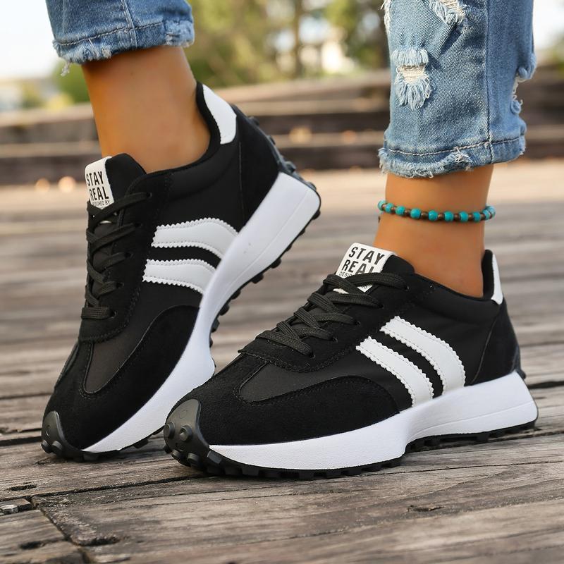 Women's low-top sneakers - lace-up casual shoes with PU cushioned soles, suitable for everyday wear, workouts