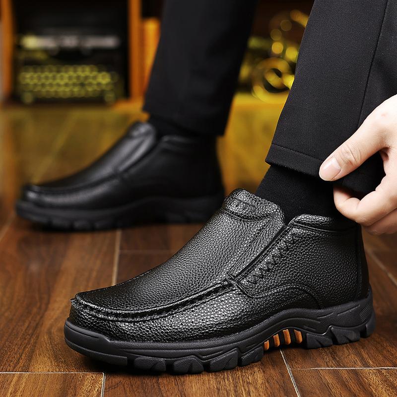 Autumn And Winter New Men's High-top Slip-on Casual Leather Shoes Thick Sole Non-slip Business Casual Shoes