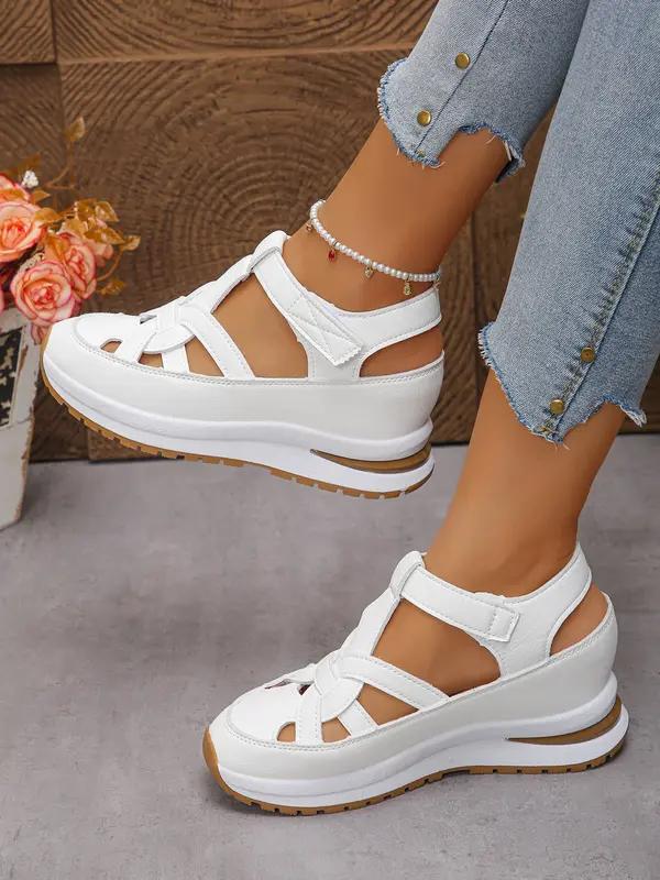 Women's Fashionable Velcro Fastening Wedge Sneakers, Casual Comfortable Soft Sole Sandals for Summer, Lightweight Breathable Shoes for Daily Wear