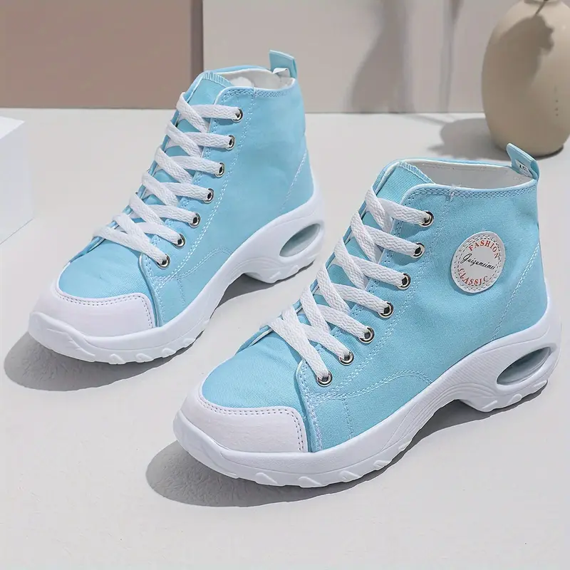 Women's lightweight canvas sneakers - comfortable high-top casual shoe with air cushioned sole and lace-up closure