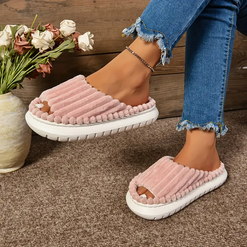 Women's Cozy Plush Half Toe Cap Slippers - Solid Color Fabric Upper with Warm Lining, Non-Slip EVA Sole