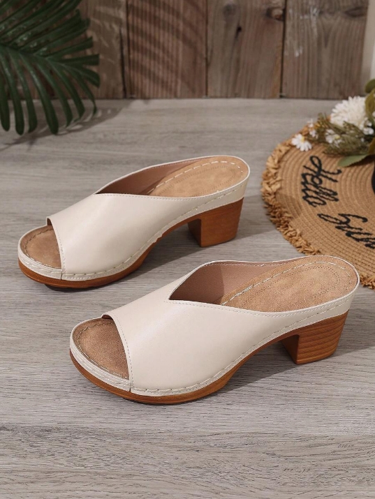 Women's Chunky Heel Slide Sandals, Black Open Toe Summer New Fashion Outdoor Wear Slippers, Gold Ladies Platform Wedge Strap Casual Mules