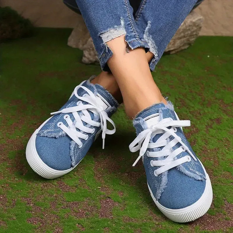 Women's Simple Canvas Shoes, Casual Lace Up Mule Sneakers, Lightweight & Comfortable Shoes