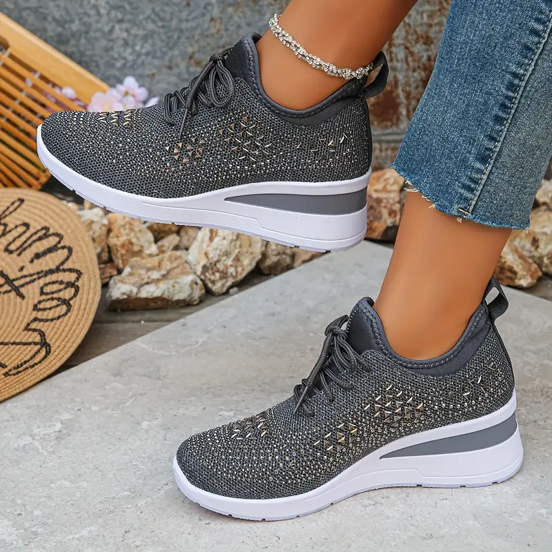 Glittery Rhinestone Women's Thick Sole Orthopedic Sneakers