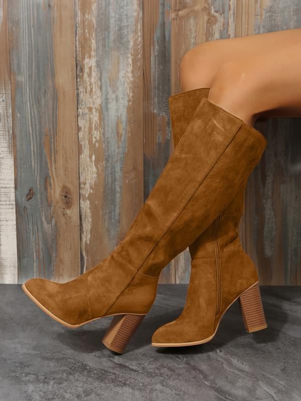 Fashionable Solid Color Pointed Toe Chunky Heel Boots