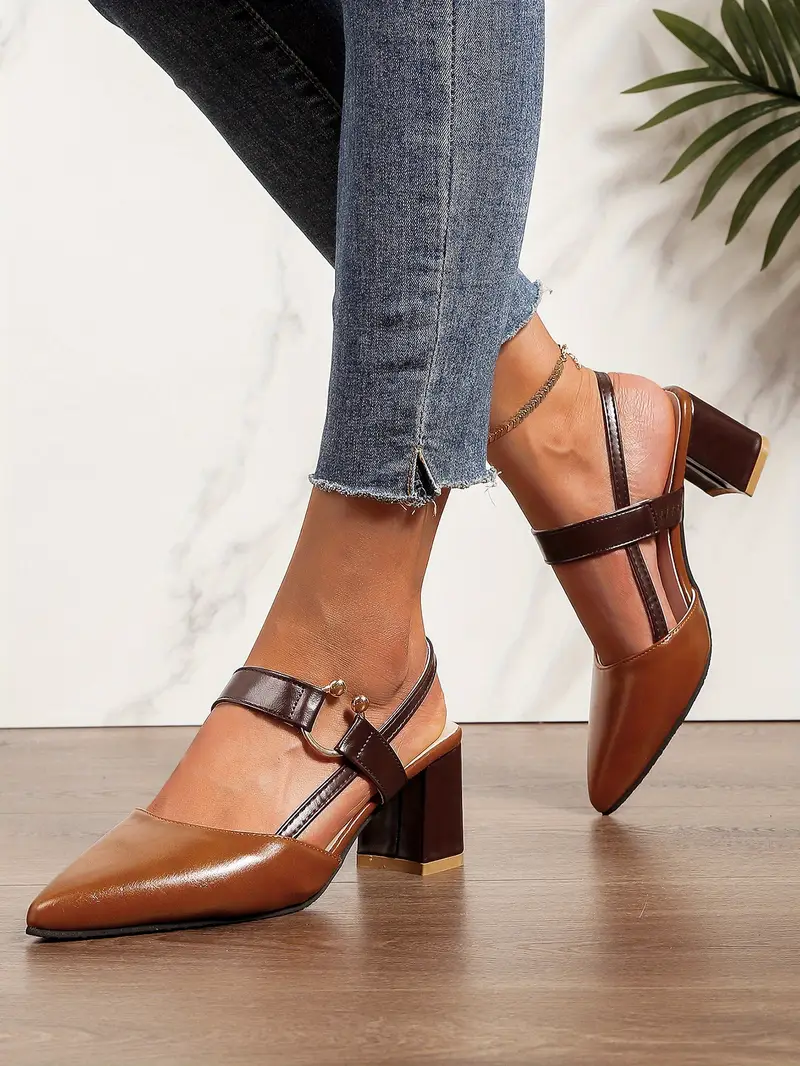 🔥Last Day 49% OFF - Stylish And Versatile Women'S High-Heeled Shoes with a Chunky Heel, Pointed Toe, Comfortable Slip-On Design, And Open Back