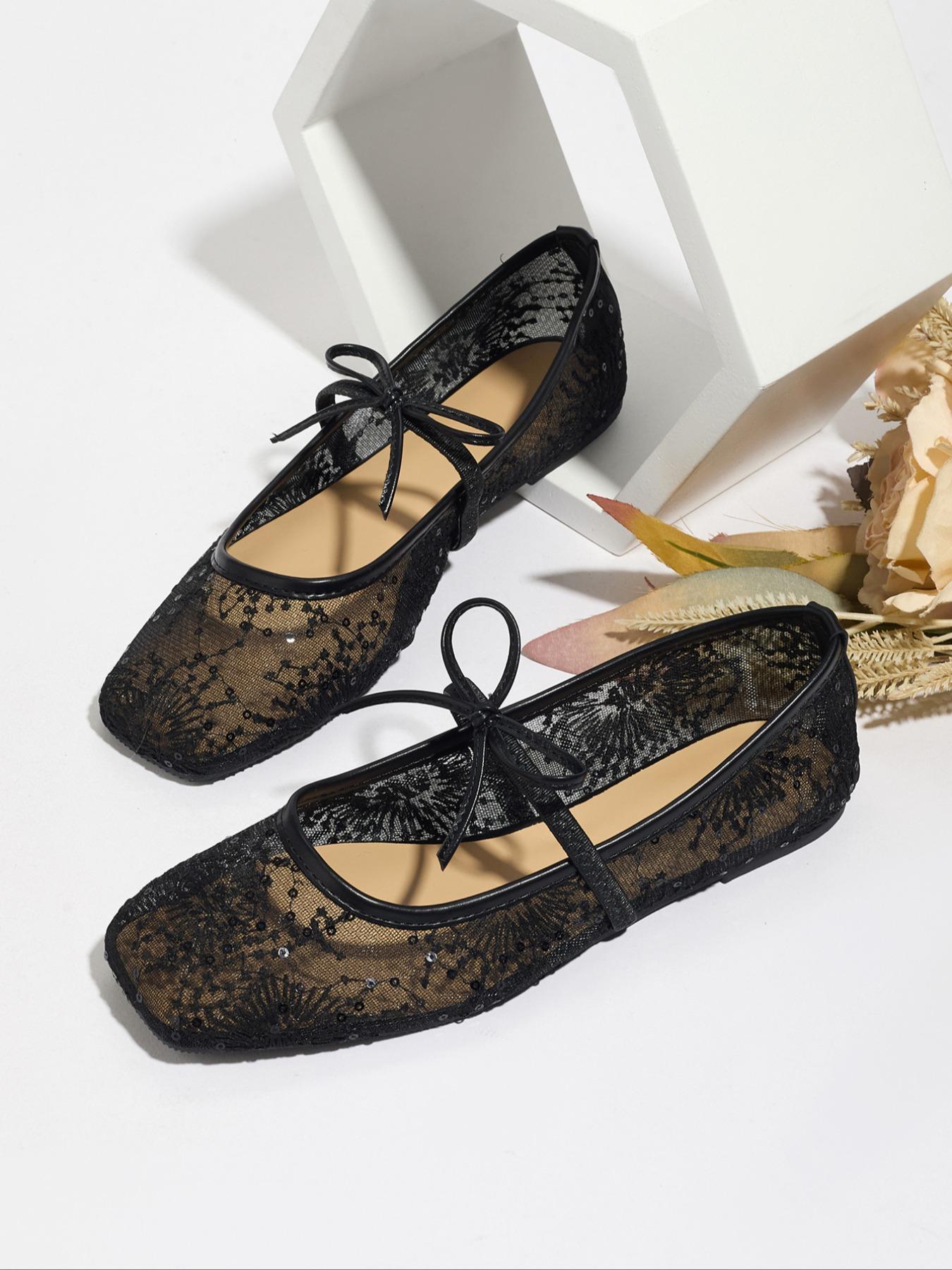 Women's Embroidered Mesh Netted Ballet Flats