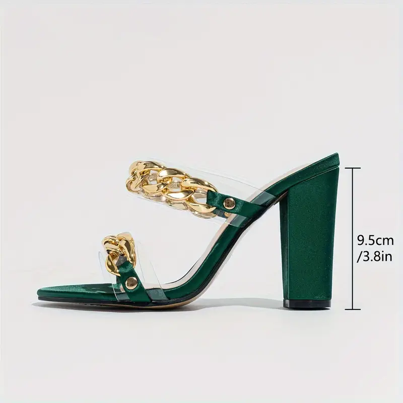 🔥Last Day 49% OFF -Women's Chain Decor Block High Heels - Fashion Open Toe Slip On Sandals