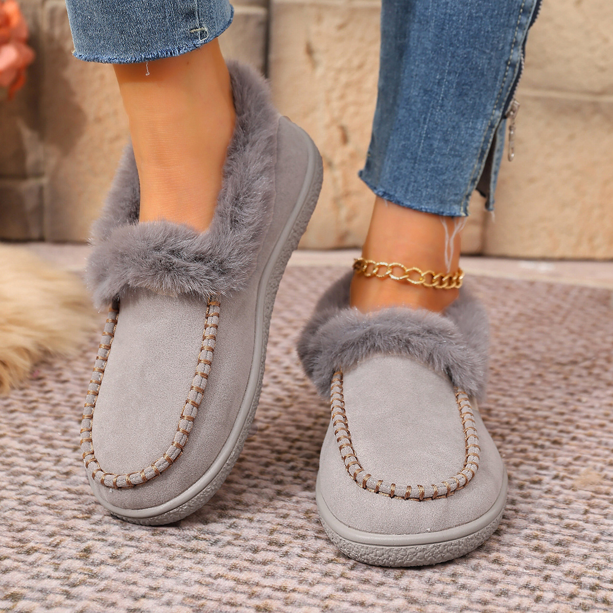 Women's suede warm flat cotton shoes