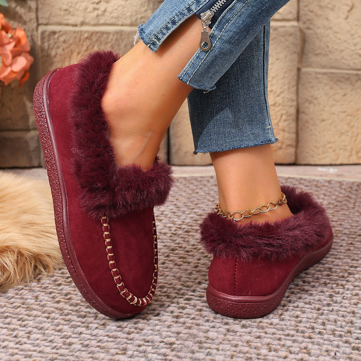 Women's suede warm flat cotton shoes