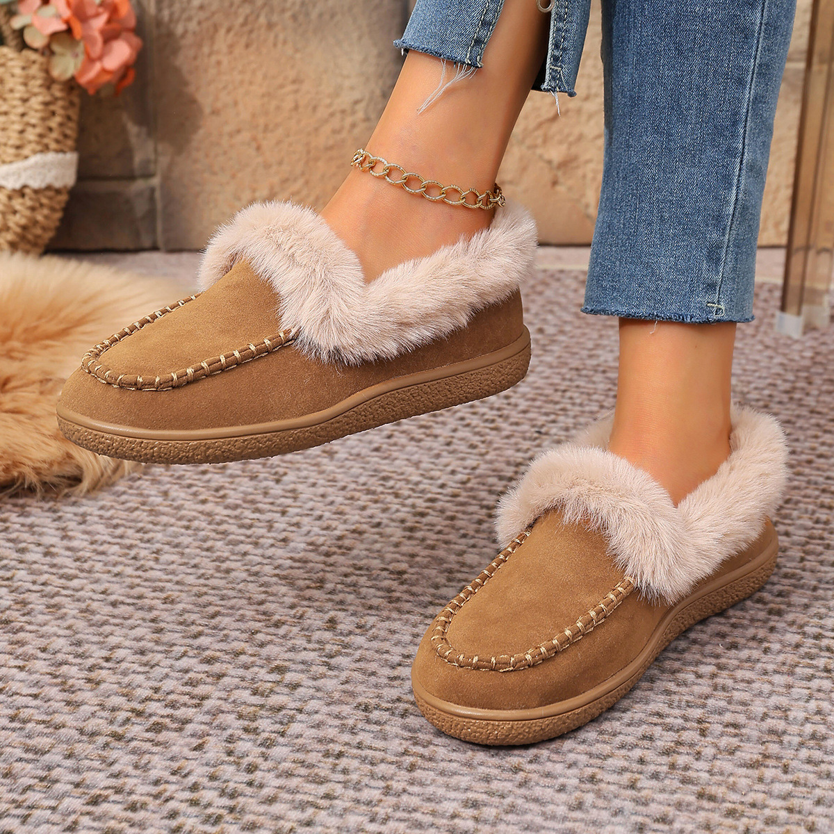 Women's suede warm flat cotton shoes