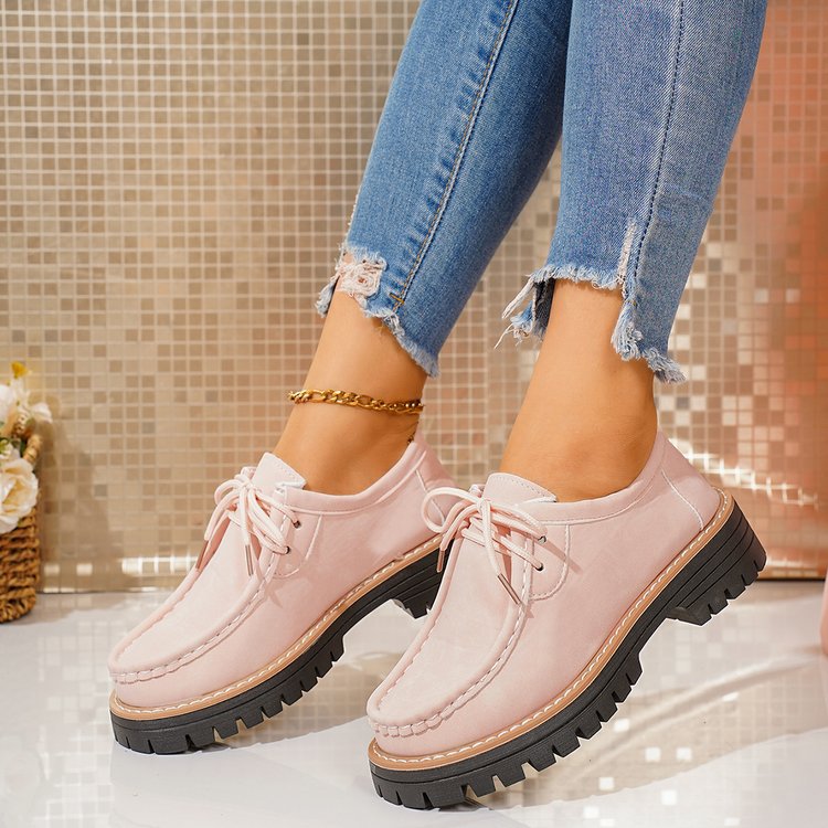 Women's new round toe lace-up casual loafers
