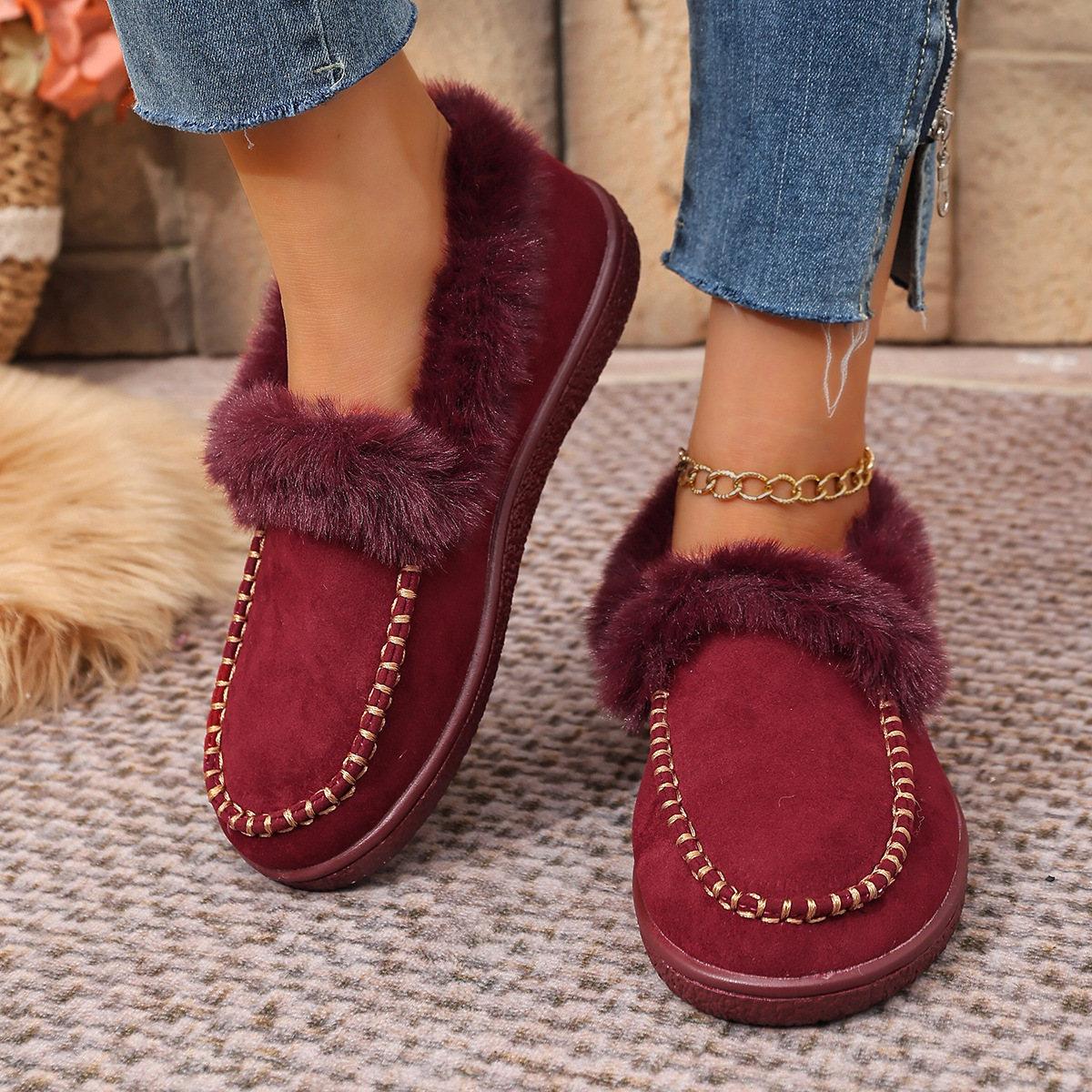 Women's suede warm flat cotton shoes