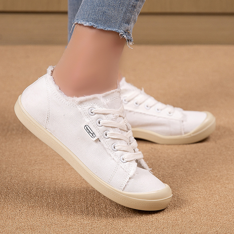 Women'S Casual Striped Canvas orthopedic Shoes - Breathable Flat Sneakers with Round Toe, Fabric Upper/Inner, Durable PU Sole