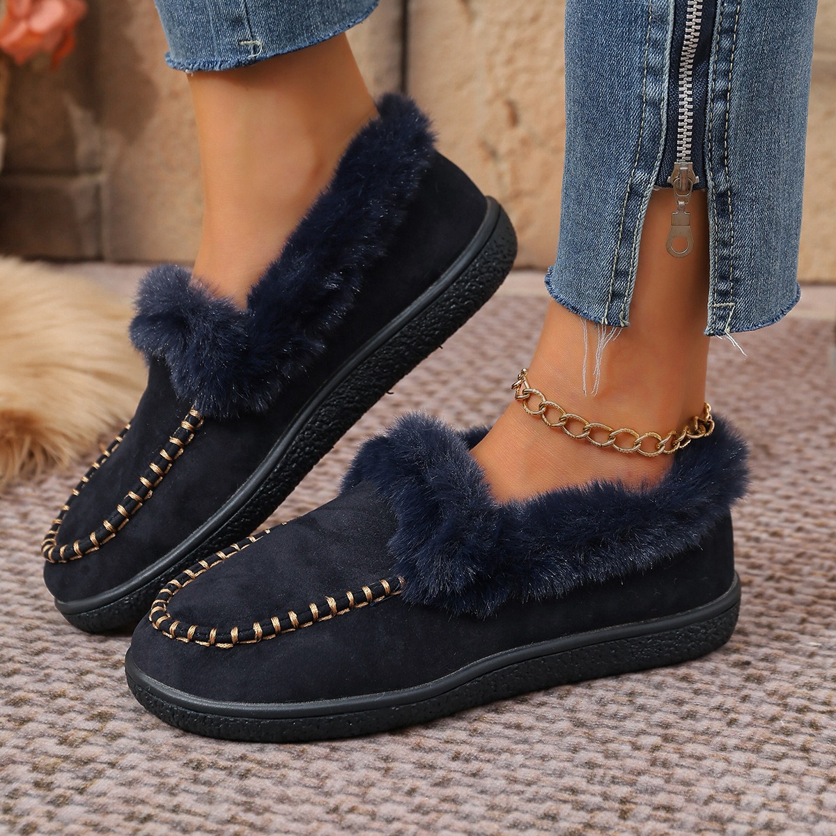 Women's suede warm flat cotton shoes
