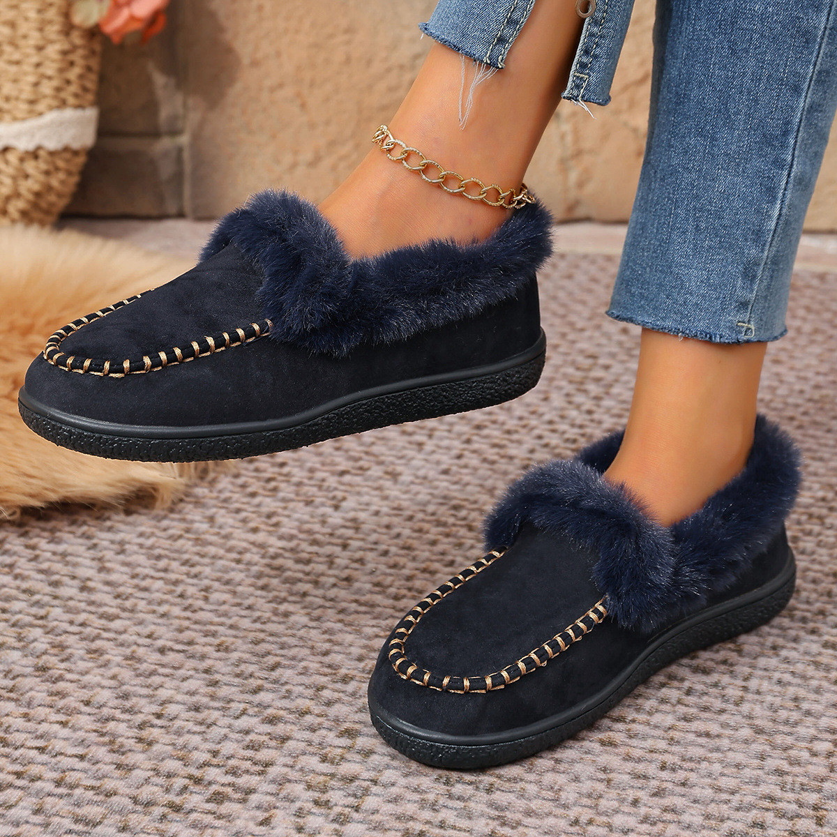 Women's suede warm flat cotton shoes