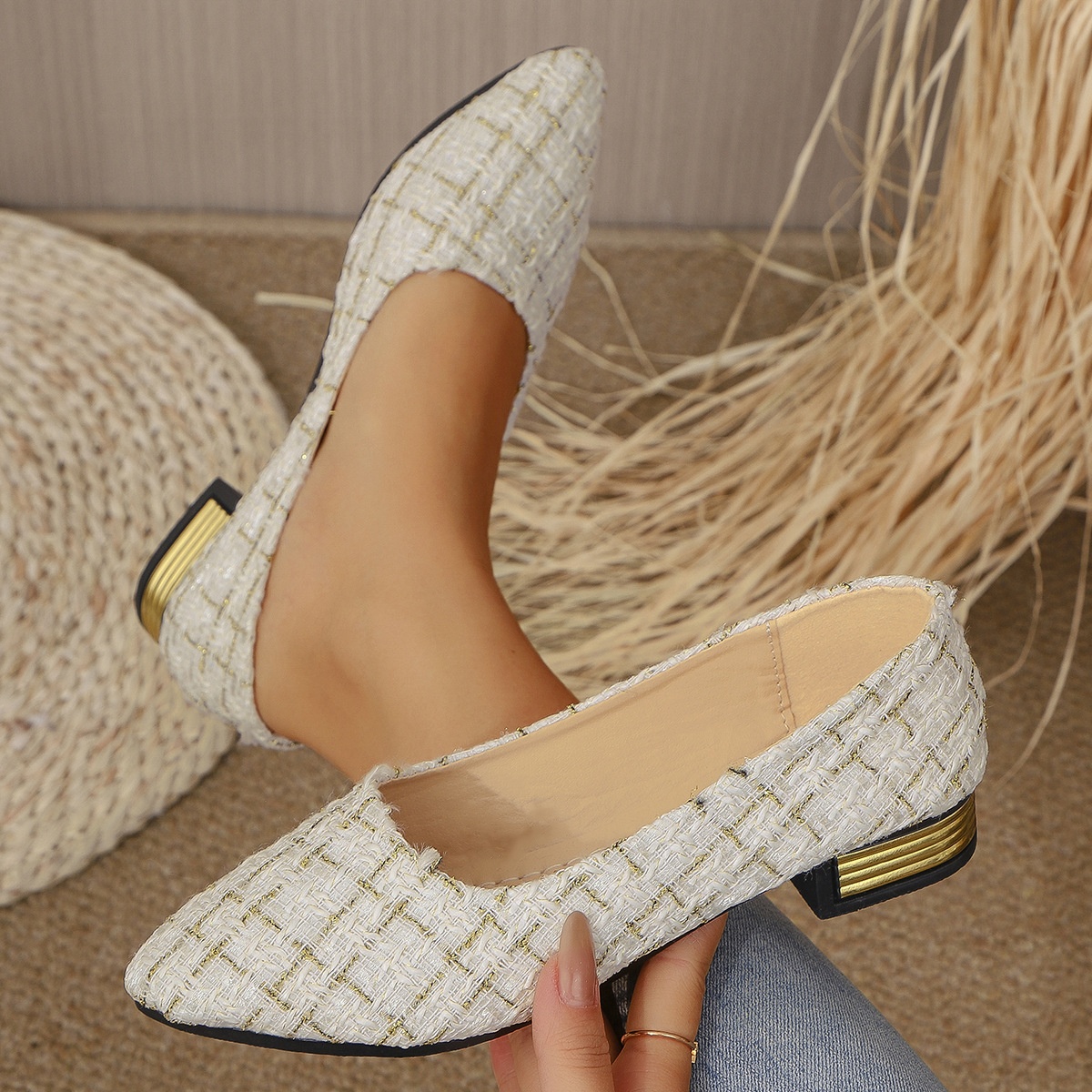 Fashion Women's Shoes, Low-heeled Single Shoes, Ladies' Stylish Single Shoes, Printed Four-season Low-heeled Trendy Women's Shoes