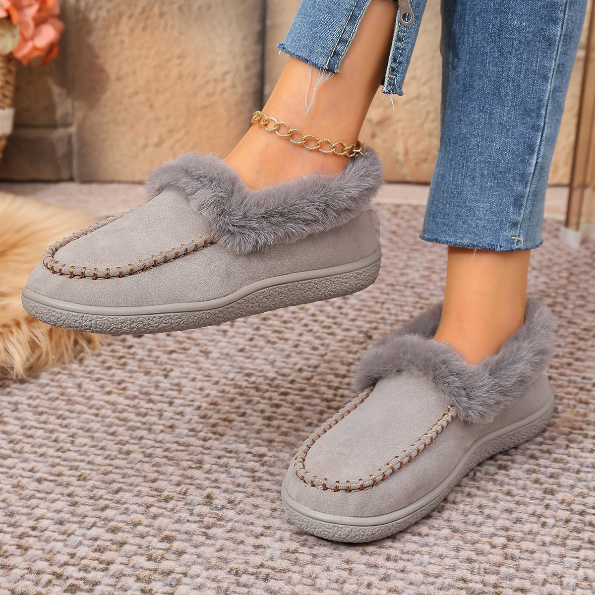 Women's suede warm flat cotton shoes