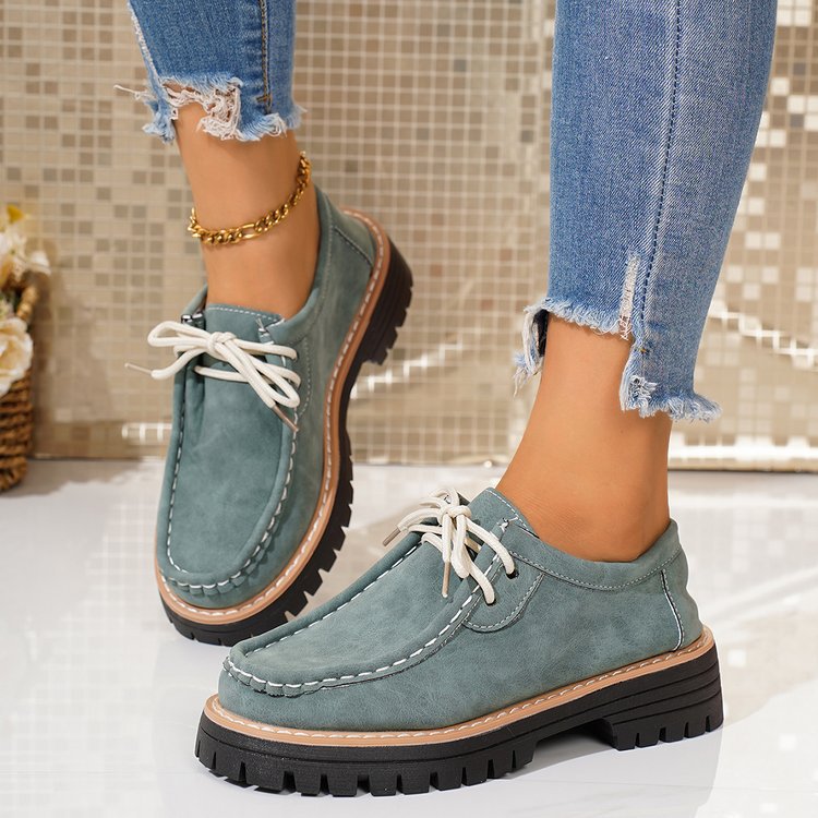 Women's new round toe lace-up casual loafers