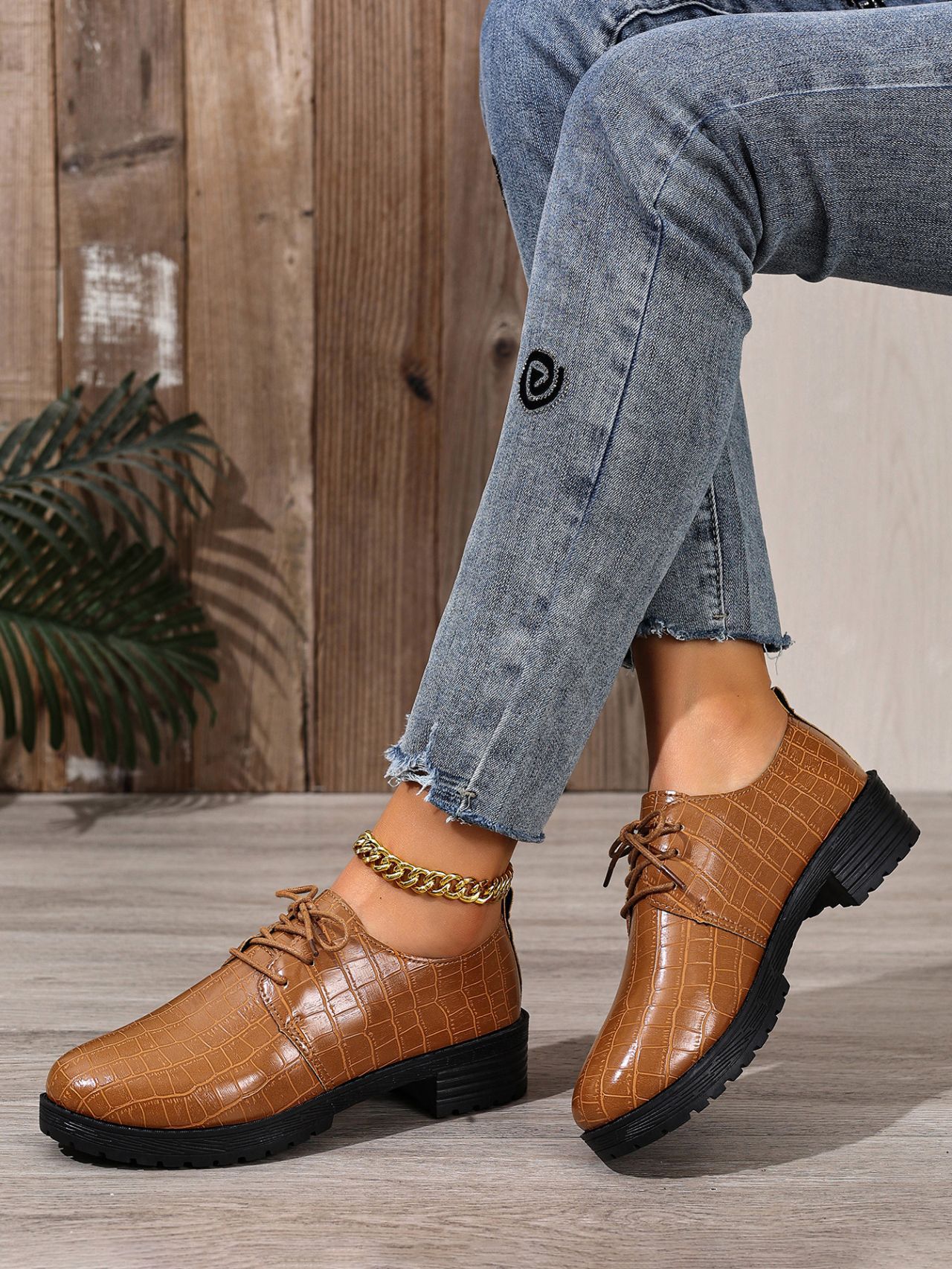 Women's British Style Leather Loafers, Fashion Lace-Up Low Top Shoes with Mid Heel, Comfortable Casual & Dressy Oxfords for Women Gift