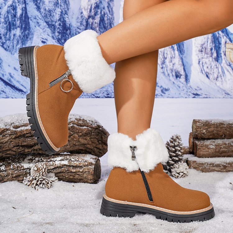 Women's winter fleece side zipper warm boots