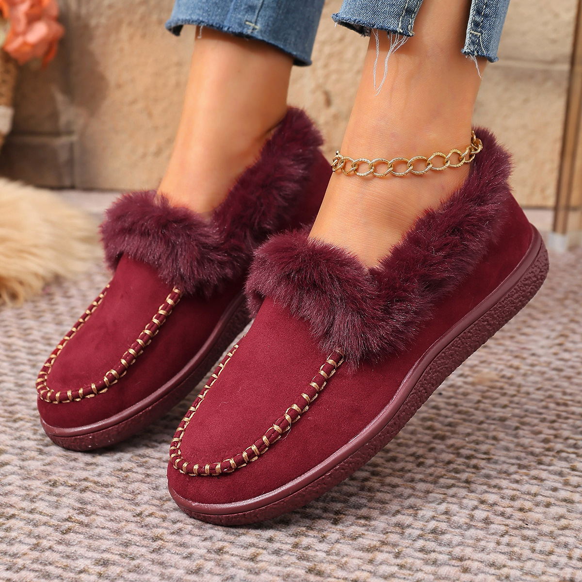 Women's suede warm flat cotton shoes