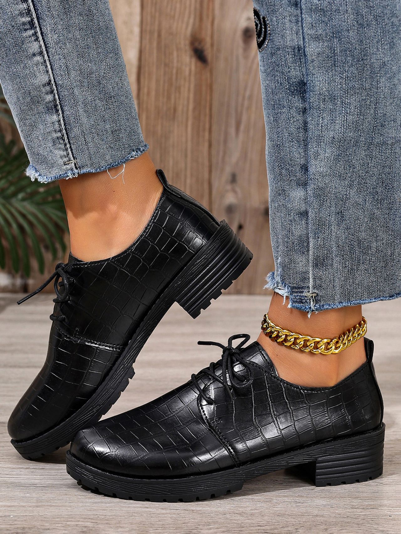 Women's British Style Leather Loafers, Fashion Lace-Up Low Top Shoes with Mid Heel, Comfortable Casual & Dressy Oxfords for Women Gift