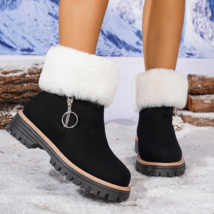 Women's winter fleece side zipper warm boots