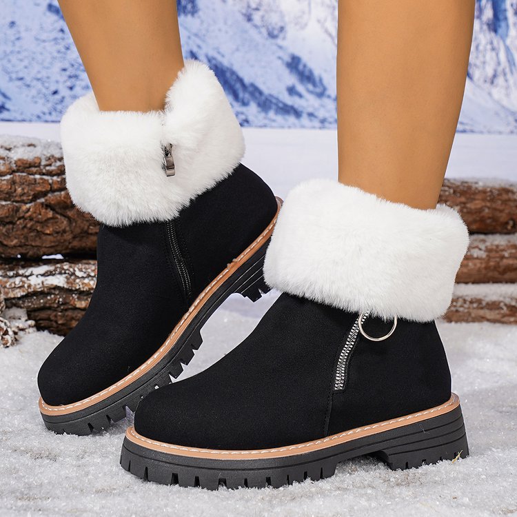Women's winter fleece side zipper warm boots