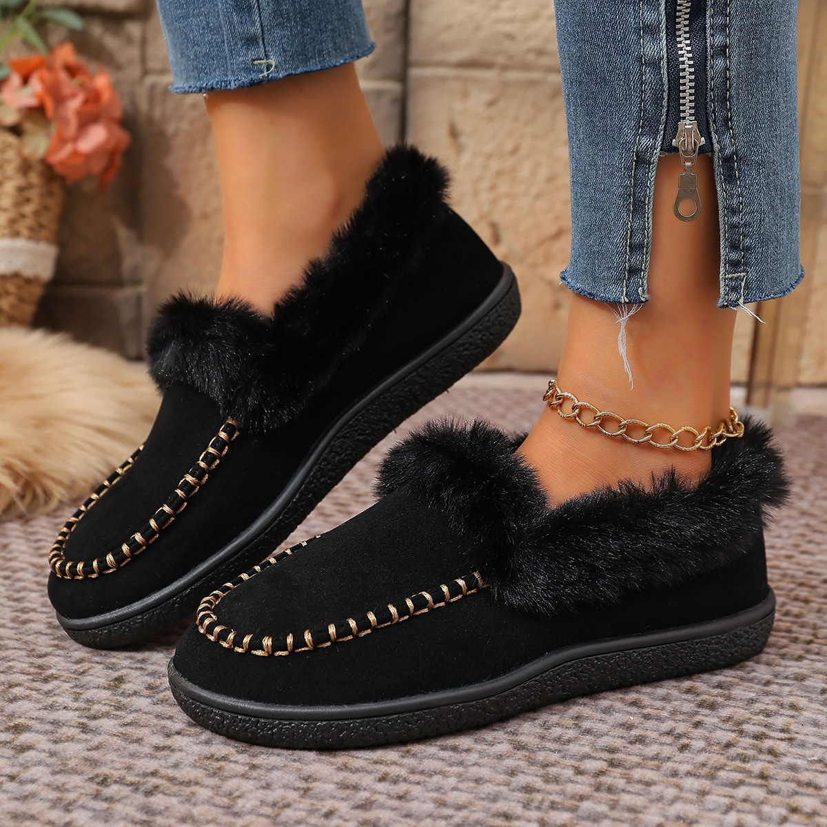 Women's suede warm flat cotton shoes