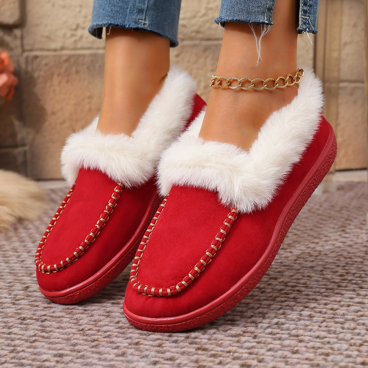Women's suede warm flat cotton shoes